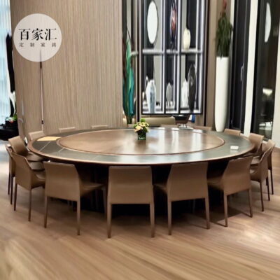 Nhà hàng khách sạn bàn xoay tự động Câu lạc bộ biệt thự hộp 18 người 22 người nhiều người bàn tròn gỗ nguyên khối nội thất nhà sản xuất