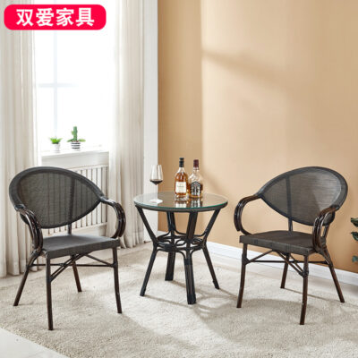 Ghế mây bộ ba món ngoài trời vườn trà sân vườn giải trí ngoài trời tựa lưng bàn cà phê nhỏ bàn ghế ban công Bàn ghế mây