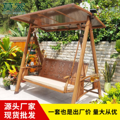 Xích Đu Ngoài Trời Sân Vườn Ban Công Ngoài Trời Chống Mưa Năng Lượng Mặt Trời Giả Gỗ Khung Nhôm Sun Panel Hình Hoa Đính Đá Xoay