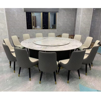 Bàn ăn hộp khách sạn bàn xoay tự động tròn lớn 10 người 12 người 14 người 16 người 20 người bàn ghế ăn đá phiến xoay tự động câu lạc bộ