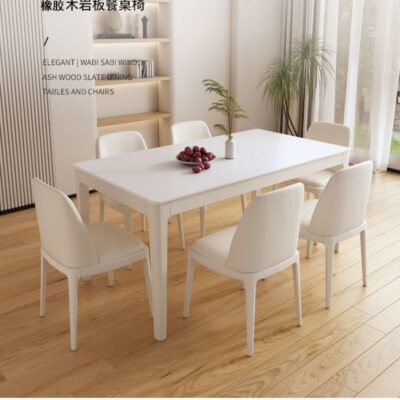 Bàn ăn bằng đá phiến phòng nhỏ, nhà ăn phòng khách đơn giản, ghế ăn hình chữ nhật kết hợp, nhà cho thuê phong cách Bắc Âu.