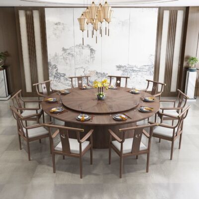 Bàn ăn khách sạn bàn tròn lớn bàn xoay tự động bàn ăn cao cấp 10 người dày 20 người bàn ăn mới đa năng