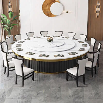 Bàn ăn xoay tự động khách sạn kiểu Trung Quốc mới bàn tròn lớn đĩa đá bàn xoay 15 người 20 người nhà hàng câu lạc bộ bàn lẩu