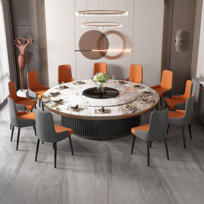 Khách sạn xoay tự động bàn tròn lớn đĩa đá có bàn xoay kết hợp đèn nhà hàng sang trọng Lẩu bàn tròn nhà căn hộ nhỏ bàn ăn