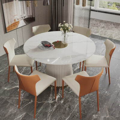 Bàn ăn tròn đá phiến đơn giản hiện đại của Ý dành cho gia đình Bàn ghế ăn chung cư nhỏ kết hợp với bàn xoay Bàn tròn 8 người