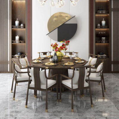 Sự Mới Mẻ Của Bàn Ăn Theo Kiểu Trung Quốc - Kết Hợp Gỗ Nguyên Khối Với Bàn Ăn Tròn Hiện Đại Đơn Giản Cho Căn Hộ