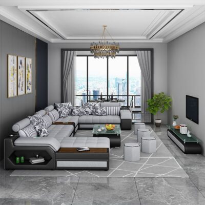 Công nghệ sofa vải phòng khách kích thước mới hiện đại đơn giản sofa vải không cần giặt kết hợp bàn cà phê