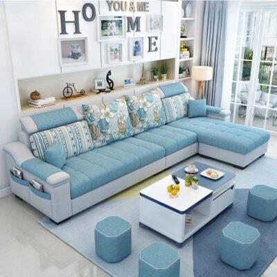 Sofa giá rẻ, sofa vải hiện đại, phòng khách Phổ biến trên Internet, bàn cà phê căn hộ nhỏ, kết hợp sofa phòng khách góc đơn giản