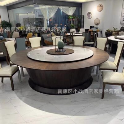 Bàn ăn khách sạn bàn tròn lớn xoay tự động gỗ nguyên khối Bàn ghế khách sạn kết hợp nhà hàng hộp thương mại 15 người 20 người ván đá