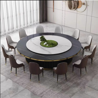 Tối giản đẹp sang trọng bàn ăn đá phiến bàn tròn lớn xoay tự động nhà hàng khách sạn bàn ghế khách sạn kết hợp 16 người 20 người 30 người