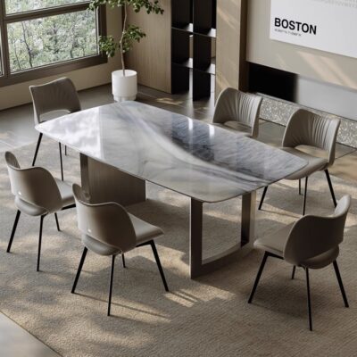 Bàn ăn đá phiến hình chữ nhật Ý nhẹ sang trọng, đá vi tinh thể.