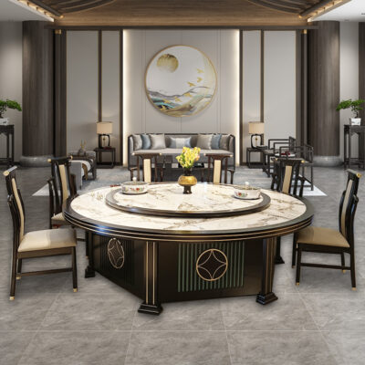 Qiao Jiaren Khách sạn bàn ăn xoay tự động bàn tròn lớn đá cẩm thạch ẩn bếp cảm ứng bàn Lẩu Câu lạc bộ bàn biệt thự