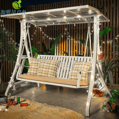 Jiamingchuan xích đu ngoài trời treo ghế sân vườn ban công ngoài trời Hàng đẹp năng lượng mặt trời trắng nhôm đúc xích đu treo màu xanh