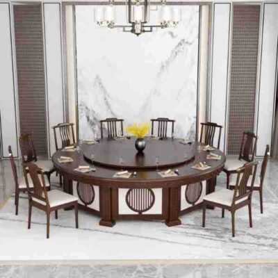 Khách sạn bàn ăn xoay tự động kiểu Trung Quốc mới bàn tròn lớn nhà hàng khách sạn bàn ăn lớn 15 người 20 người bàn ghế hộp