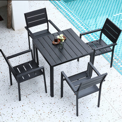 Bàn ghế gỗ nhựa ngoài trời chống thấm nước và chống nắng sân vườn công viên bàn ăn sân vườn ghế giải trí ngoài trời ghế ngoài trời
