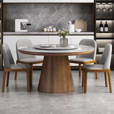 Kết hợp bàn ghế ăn bằng đá cẩm thạch bằng gỗ nguyên khối cho gia đình căn hộ nhỏ 6 người 8 người 10 người Bộ bàn ghế bàn tròn