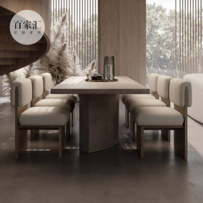 Bàn ghế ăn theo phong cách wabi-sabi bằng gỗ hiện đại, nhà mẫu câu lạc bộ khách sạn biệt thự nhà hàng, nhà thiết kế bàn dài cho nhiều người, bàn trà.