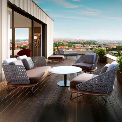 Ngoài Trời Mây Ghế Sofa Bắc Âu Gỗ Chắc Chắn Ngoài Trời Ban Công Sân Vườn Ngoài Trời Đôi Mây Sofa Chống Thấm Nước Sân Nội Thất