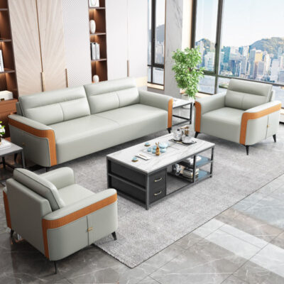 Sofa văn phòng mới, hiện đại và đơn giản, gặp gỡ khách hàng và thảo luận kinh doanh, sofa da ba chỗ kết hợp bàn cà phê