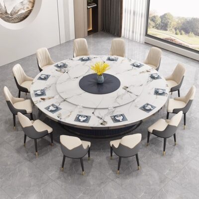 Bàn ăn khách sạn đơn giản hiện đại Bàn xoay tự động tròn lớn dành cho 15 người và 20 người Bàn xoay bằng đá cẩm thạch Hộp nhà hàng Châu Âu
