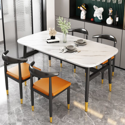 Bàn ăn đá phiến trắng tinh khiết kiểu Ý, màu trắng kem hiện đại đơn giản, hiện đại Bàn ăn gỗ nguyên khối hình chữ nhật cho căn hộ chung cư nhỏ