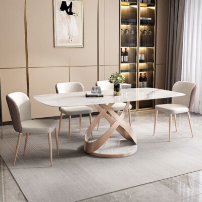 Bàn ăn đá phiến Ý sang trọng kết hợp với ghế hiện đại cho phòng nhỏ kiểu phương Tây.
