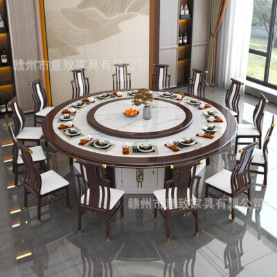 Bàn ghế khách sạn xoay tự động gỗ nguyên khối kiểu Trung Quốc mới kết hợp tiệc câu lạc bộ với bàn xoay thương mại bàn tròn lớn