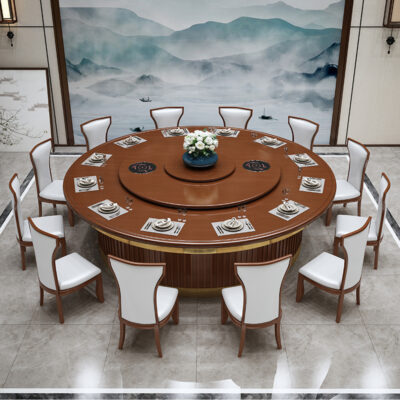 Khách sạn hiện đại và đơn giản bàn ăn gỗ nguyên khối xoay tự động bàn tròn lớn để ăn bàn xoay bằng đá cẩm thạch hộp nhà hàng Châu Âu