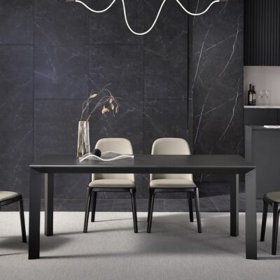Bàn ghế ăn đá phiến sang trọng nhẹ nhàng của Ý, kết hợp hiện đại, đơn giản, hợp kim nhôm, Bàn ăn Delifeng.