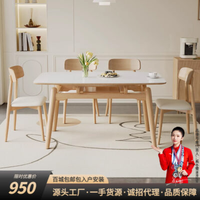 Phong Cách Bắc Âu: Đá Phiến Bàn ăn Nhà Kem Trắng Gấp Gọn