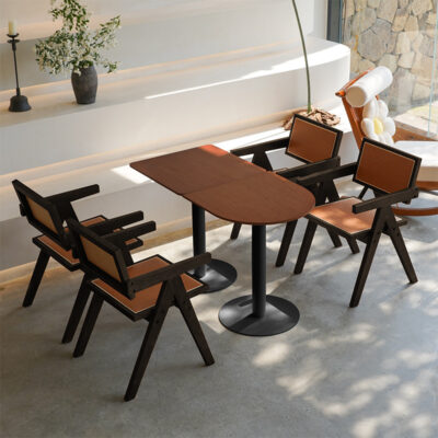 Nhà sản xuất bán buôn ghế tựa lưng gỗ nguyên khối bàn ghế cafe hoài cổ kết hợp ghế mây thiết kế nhà hàng ghế bành một