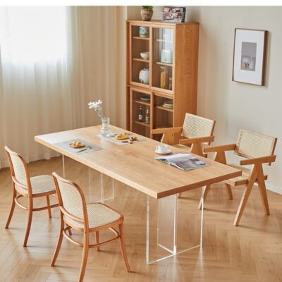 Bắc Âu Bàn ăn gỗ nguyên khối kết hợp hiện đại đơn giản, nhà phòng nhỏ, bàn ăn hình chữ nhật, nhà hàng, bàn ăn.