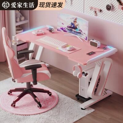 Bộ bàn thể thao điện tử màu hồng kết hợp bàn ghế trò chơi mỏ neo bàn phòng ngủ bé gái nhà đơn giản bàn máy tính để bàn