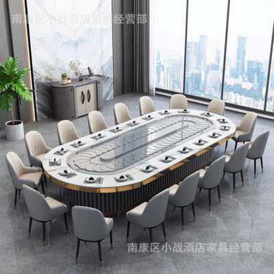 Khách sạn kiểu Trung Quốc mới bàn ăn xoay tự động hình bầu dục hộp hình chữ nhật bàn buffet khách sạn câu lạc bộ bàn xoay 20 người