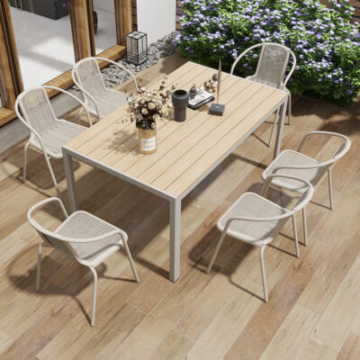 Bộ bàn ghế ngoài trời gỗ nhựa ba đến năm bộ sân vườn chống ăn mòn chống thấm nước giải trí ngoài trời ban công ngoài trời