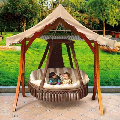 Ngoài trời vân sam gỗ chắc chắn xích đu ghế bập bênh phong cách Bắc Âu giỏ treo vườn sân xích đu giải trí lớn giỏ treo bằng bông polyester