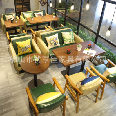 Bàn ghế cafe Bắc Âu, quán tráng miệng, quán trà sữa, quầy sách, quầy đàm phán, nhà hàng tây, tay vịn gỗ nguyên khối, bàn ghế kết hợp
