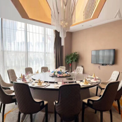 Bàn ăn xoay tự động của khách sạn bàn tròn lớn mới bằng đá cẩm thạch phong cách Trung Quốc bàn lẩu biệt thự câu lạc bộ bàn ghế xoay tự động