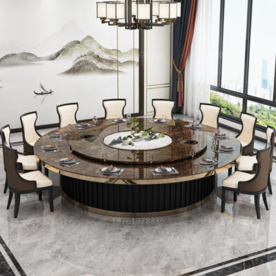 Bàn ăn xoay tự động của khách sạn Bàn tròn lớn Bàn ăn bằng đá cẩm thạch kiểu Trung Quốc mới Bàn ăn cho 20 người Câu lạc bộ khách sạn Bàn lẩu riêng