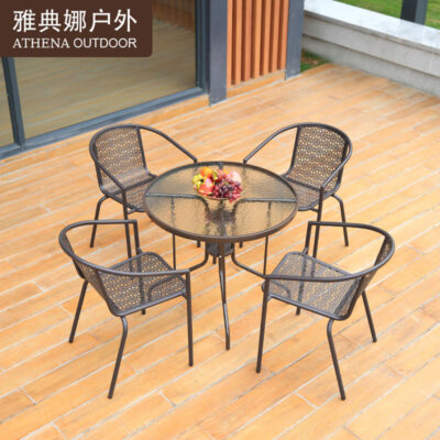 Bộ bàn ghế ngoài trời Bàn tròn kim loại Bàn cà phê giải trí quán trà sữa Bàn ghế sắt sân ban công ngoài trời Bàn ghế