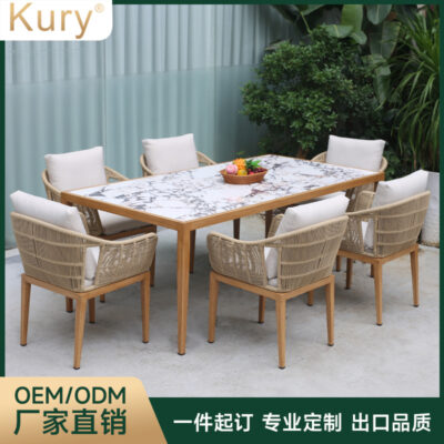 Nhà máy bán hàng trực tiếp Kury ngoài trời đá phiến đơn giản bàn ăn giả gỗ nhà hàng ngoài trời sân vườn B&B dây bện hợp kim nhôm