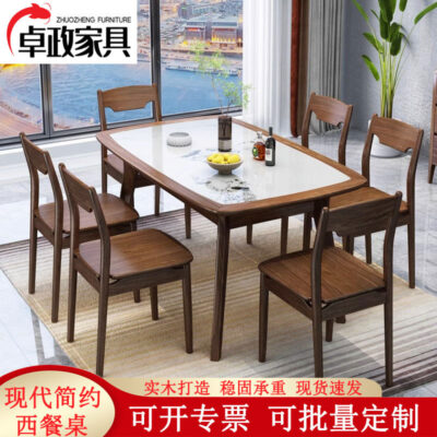 Phong cách Bắc Âu đá phiến bàn ăn, phòng nhỏ, nhà phòng ăn hình chữ nhật, ghế ăn kết hợp, nhà cho thuê đơn giản