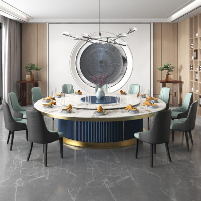 Bàn ăn đá phiến khách sạn đơn giản, nhẹ nhàng và sang trọng, bàn tròn xoay tự động lớn, nhà hàng hộp khách sạn, bàn ăn đặc biệt phòng khách gia đình