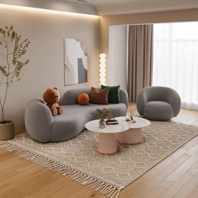 Ghế sofa vải căn hộ nhỏ thẩm mỹ viện khu vực nghỉ ngơi tiếp khách Phổ biến trên Internet kết hợp bàn cà phê hình cong đặc biệt