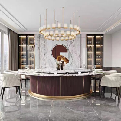 Biệt thự câu lạc bộ khách sạn nhà hàng hộp bếp ẩn 2,2 mét 2,6 mét 3 mét bàn tròn lớn phiến đá bàn ghế xoay tự động