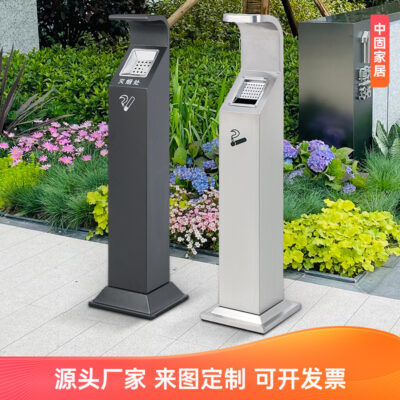 Sảnh khách sạn inox cột tro dọc thùng dập khói cố định cột tàn thuốc ngoài trời cột tro thùng rác
