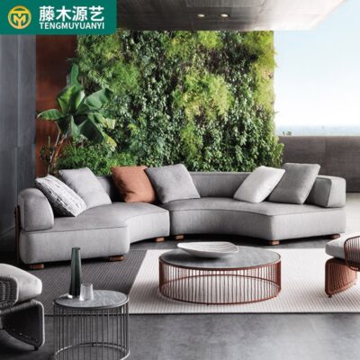 Fujiki Yuanyi Bắc Âu gỗ rắn sofa vải sân khách sạn ngoài trời sáng tạo chống nắng kết hợp sofa ngoài trời chống thấm nước