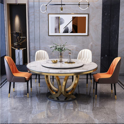 Bàn ghế ăn bằng đá cẩm thạch sang trọng nhẹ nhàng kết hợp nhà hàng khách sạn bàn tròn lớn có bàn xoay Bàn ăn tròn bằng đá cẩm thạch tại nhà đơn giản