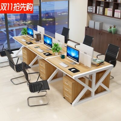 Bàn nhân viên bàn máy tính và ghế kết hợp bàn văn phòng nhân viên sàn hiện đại đơn giản Trạm làm việc 4/bốn người