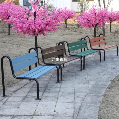 Ghế đá công viên gỗ mục nát ngoài trời Ghế gỗ chắc chắn Sân ngoài trời giải trí có hoặc không có tựa lưng sân vườn vuông gang